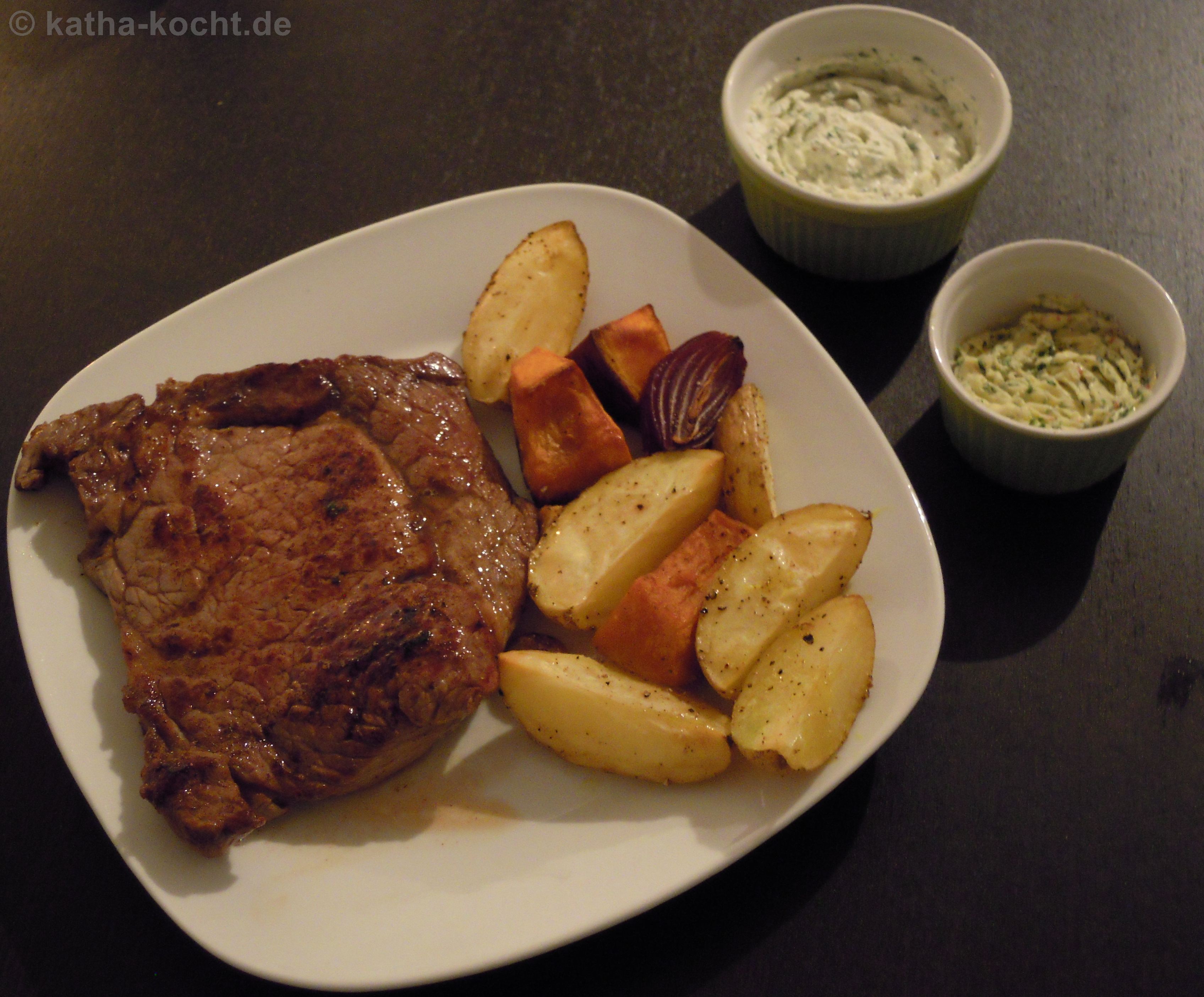 Entrecôte mit Kürbis-Kartoffelspalten