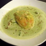 Mangold Suppe mit Ingwer und Saiblingsfilet