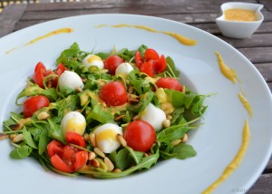 Rucola-Caprese mit Mango-Chili Dressing