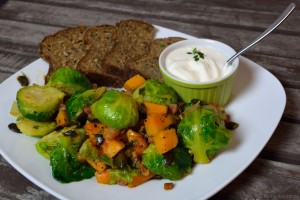 Kürbis-Rosenkohl Pfanne