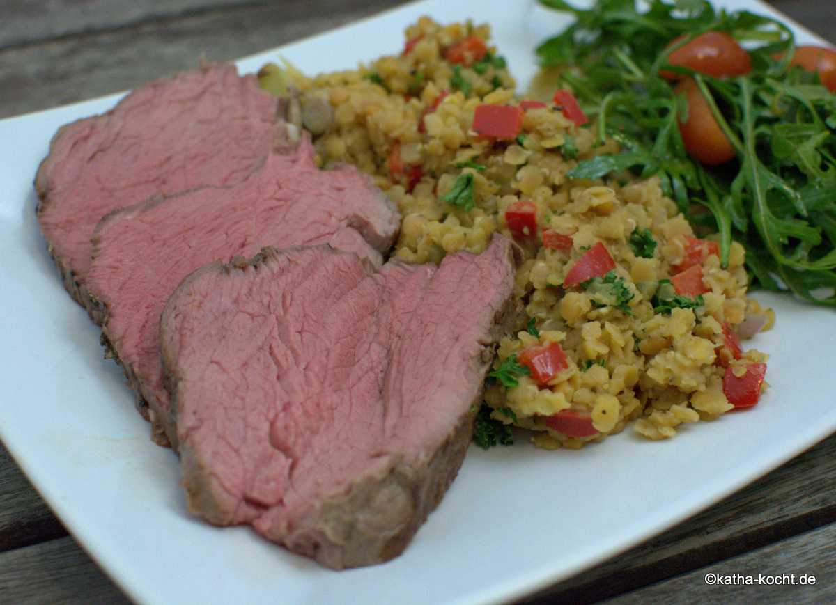 Rinderfilet sous-vide mit roten Linsen