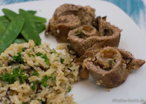 Kalbsroulade mit Steinpilzen und Butter-Reis