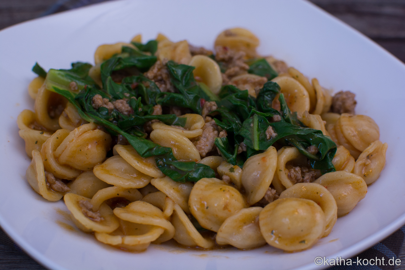 One Pan Pasta mit Mangold und Hackfleisch