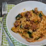 Reispfanne mit Zucchini und Speck