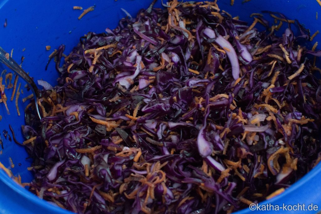 Coleslaw salat mit rotkohl