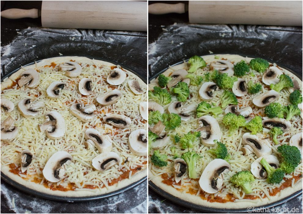 Pizza mit Brokkoli und Räucherlachs