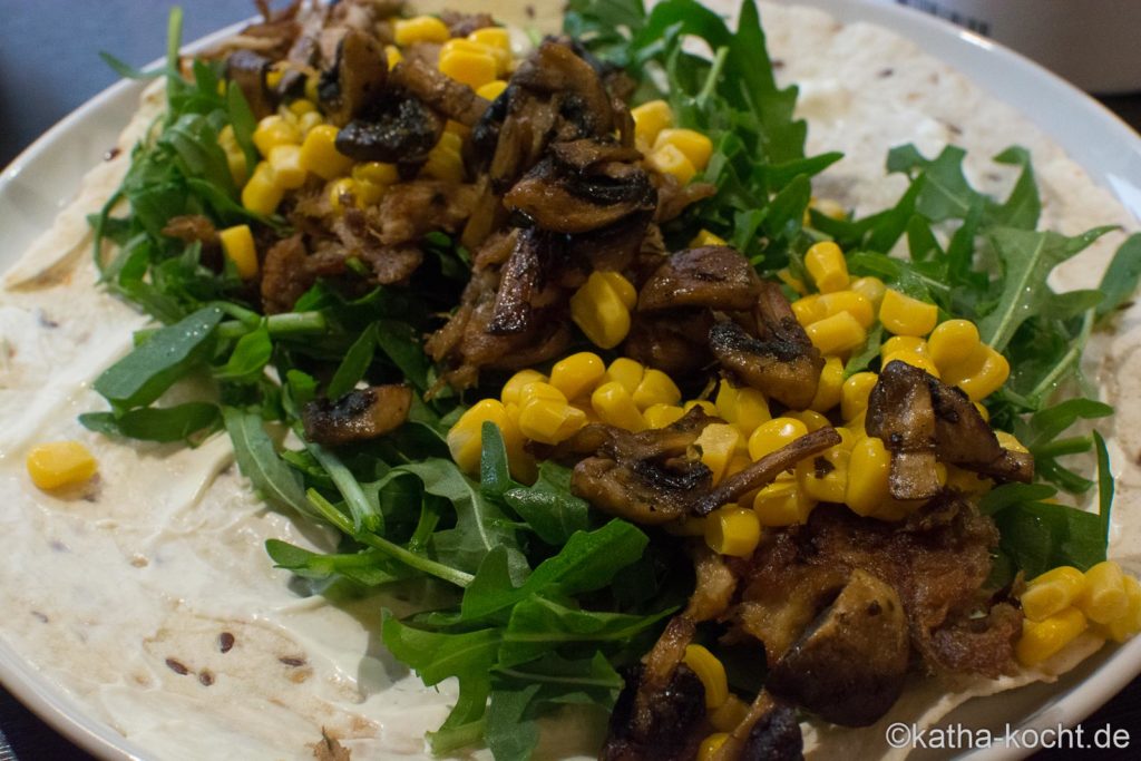 Pullde Pork Wraps mit Mais und Rucola