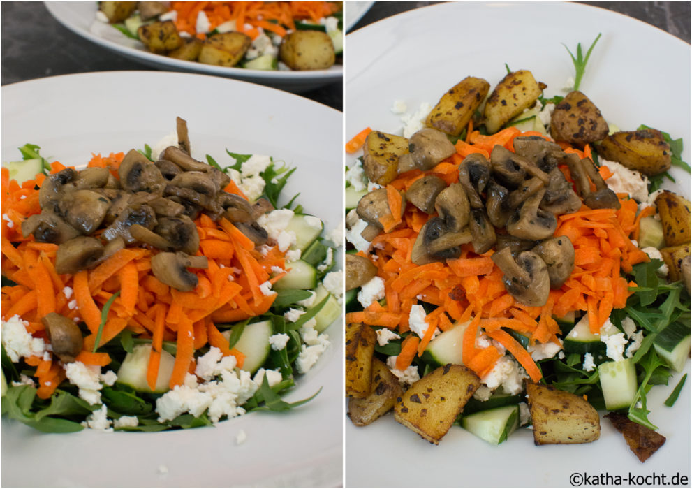 Salat mit gebratenen Champignons und Schafskäse