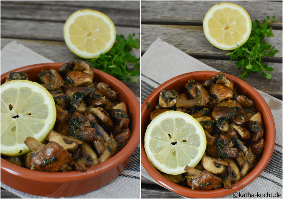 Tapas - marinierte Champignons mit Zitrone und Oregano