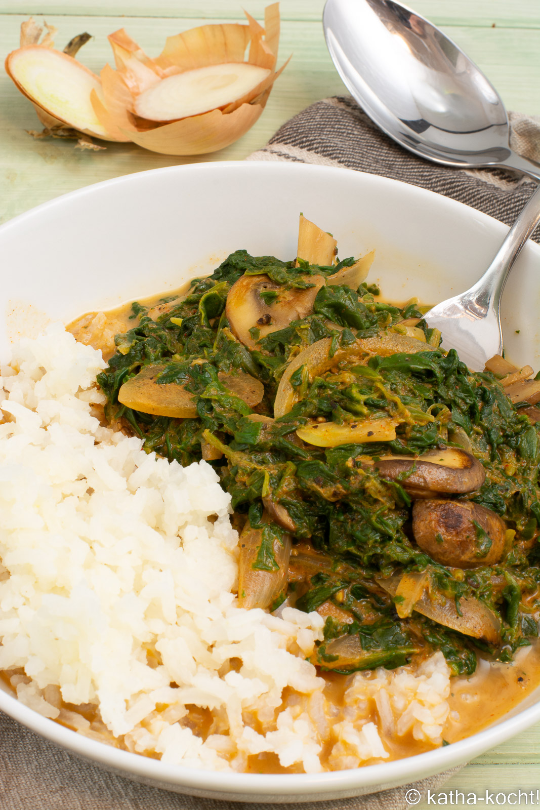 Spinat-Pilzpfanne mit Reis - Katha-kocht!