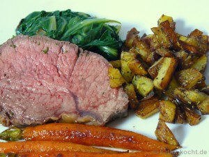 Roastbeef mit Mangold und glasierten Möhrchen