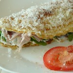 Herzhafte Eier- / Pfannkuchen mit Rucola und Parmaschinken