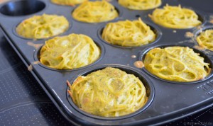 Spaghetti-Muffins mit Rucola Pesto Spaghettinest Muffins mit Rucola Pesto