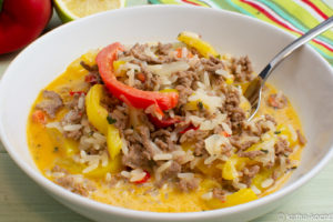 Paprika-Hacktopf mit Reis