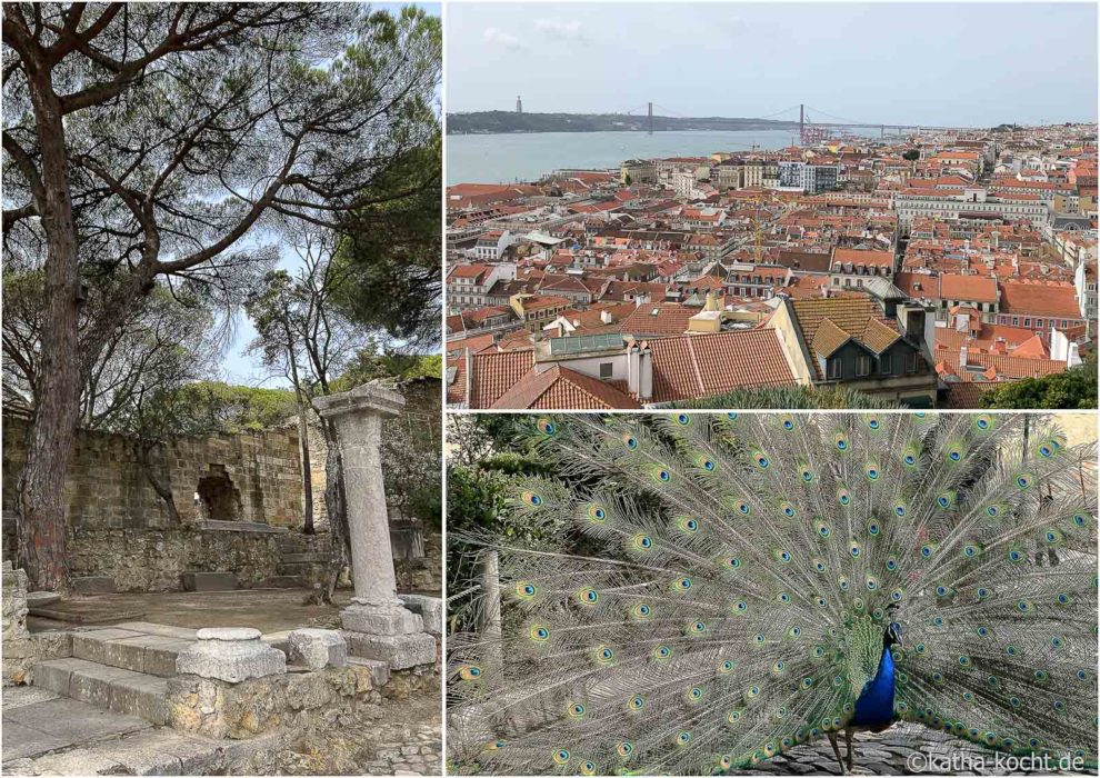 Castello de St. George - Ausblick über Lissabon, Pfaue, historische Mauern