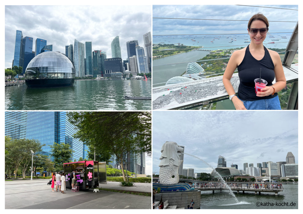 Marina Bay - Collage Merlion Brunnen, Katha mit Singapore Sling, Craft Beer Stand