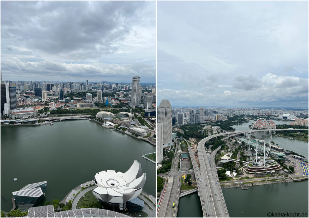 Ausblick vom Marina Bay Sands Hotel auf Singapur