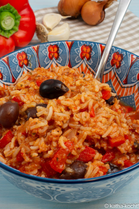 Tomatenreis mit Kabeljau und Paprika