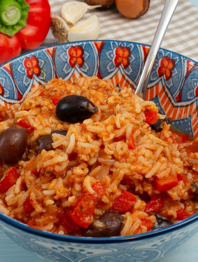 Tomatenreis mit Kabeljau und Paprika